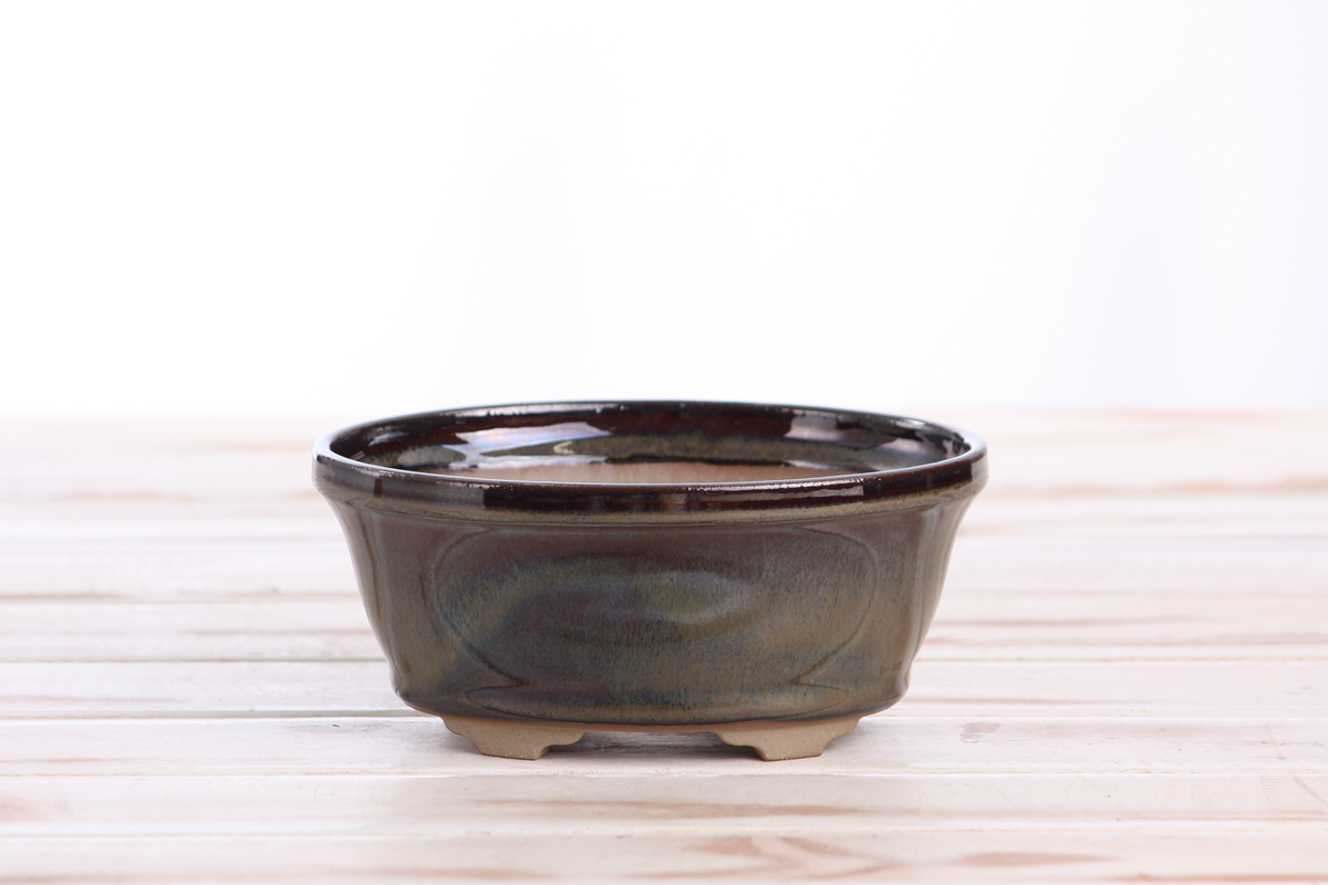 Oval ceramic bonsai pot 5.5 inch Dark Honey — view 2