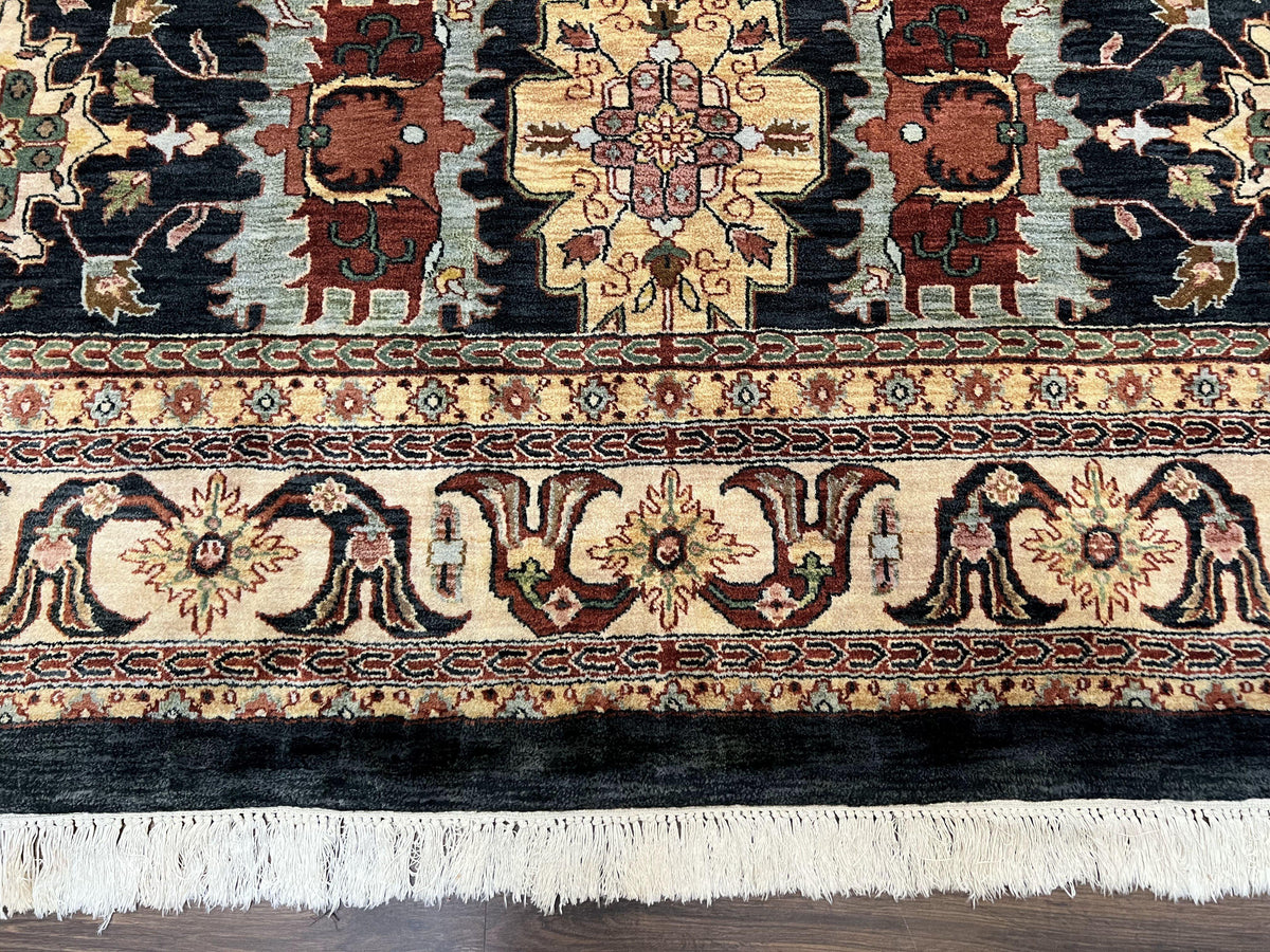 Hand Knotted Wool Rug Floral Design Vintage
