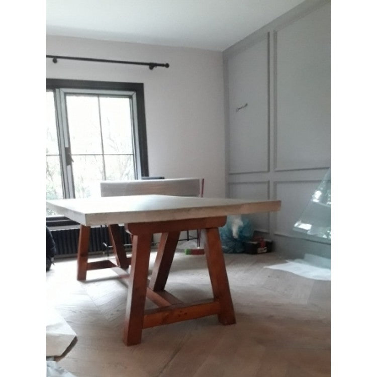 Lightweight Concrete Rectangular Dining Table Yellow Pine Legs Barocco Valhalla 39x79