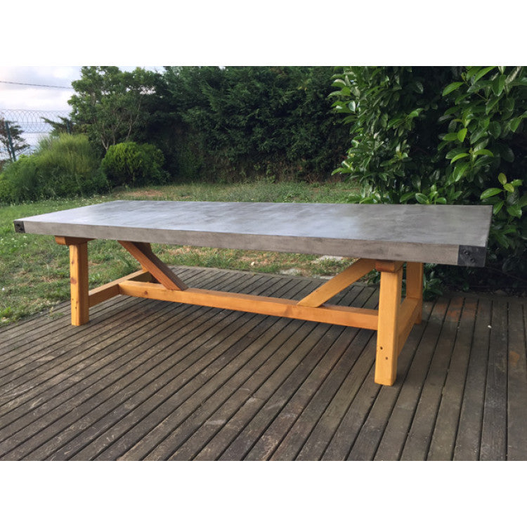 GFRC Concrete Rectangular Dining Table 39W x 118L - Industrial Yellow Pine Legs