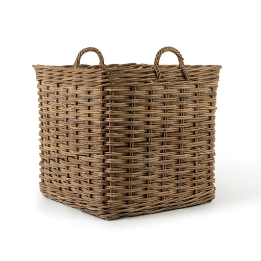 Natural rattan square basket with handles