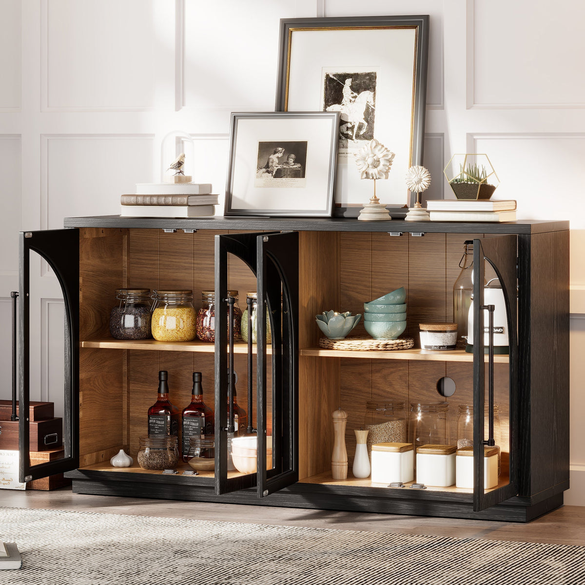 Glass Door Sideboard with Arched Cabinet