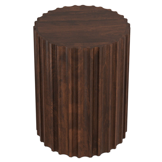 Wooden side table with curved edges and ribbed design in dark brown finish