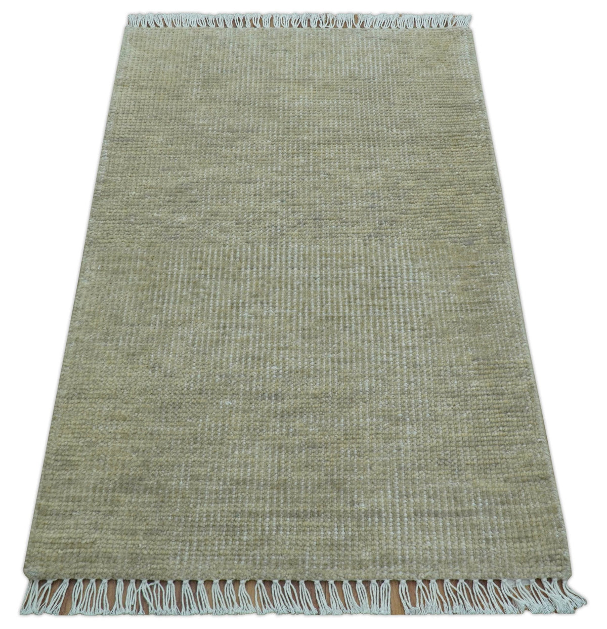 Wool Area Rug Hand-Knotted Fringed Solid, beige, view 8