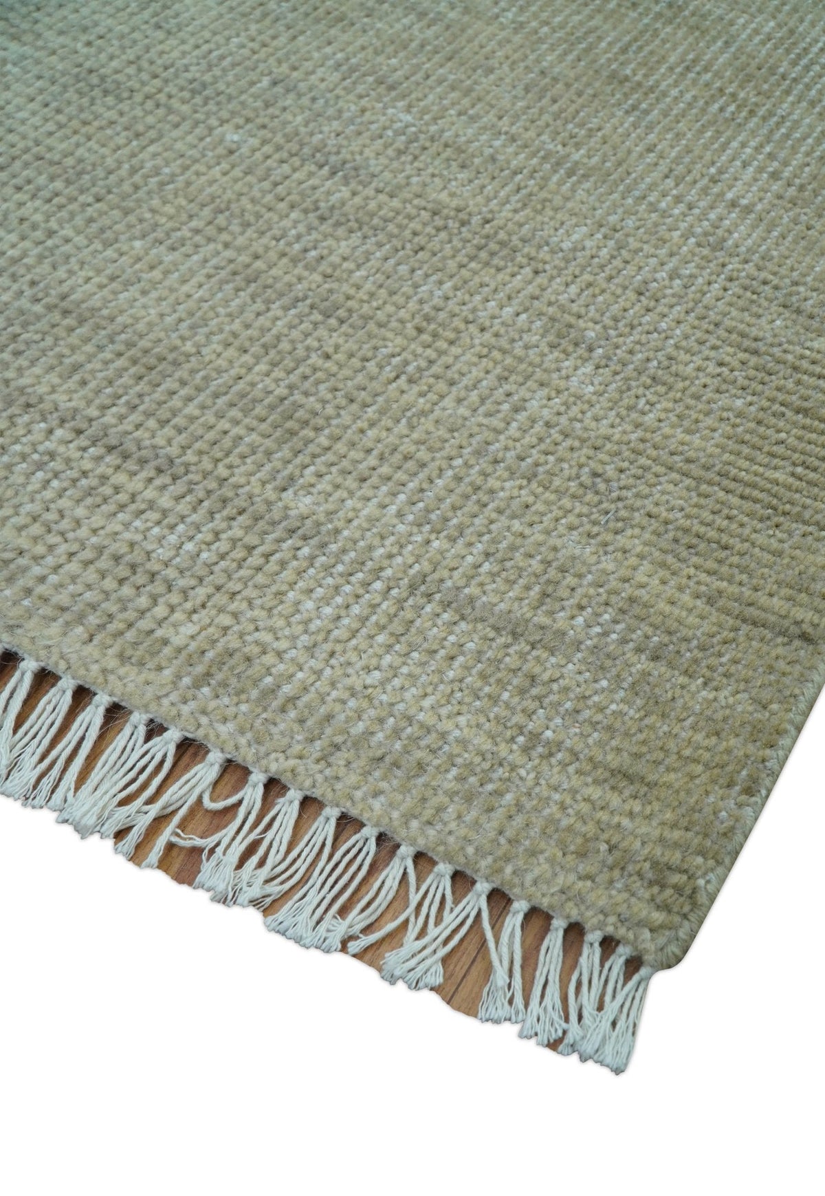 Wool Area Rug Hand-Knotted Fringed Solid, beige, view 3