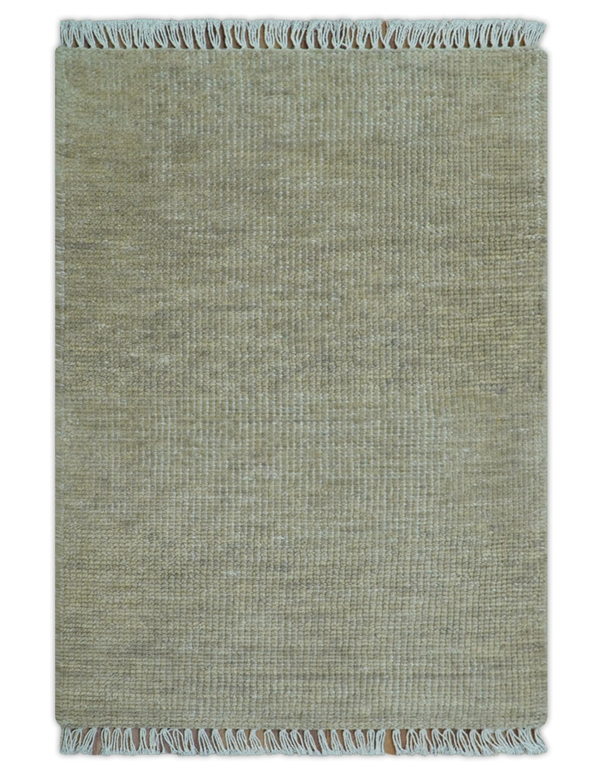 Wool Area Rug Hand-Knotted Fringed Solid, beige, view 2