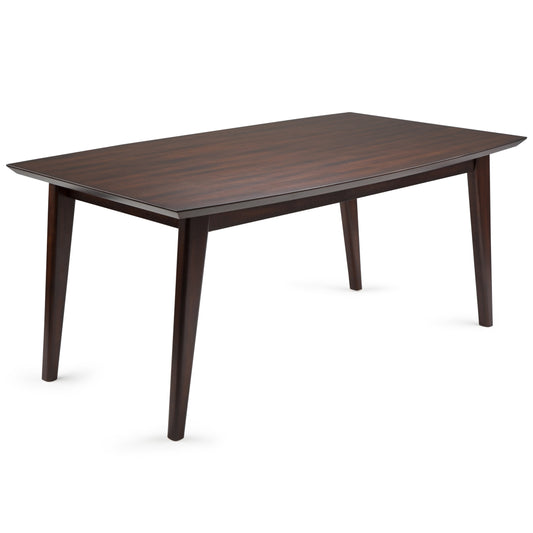 Simple wooden dining table with straight legs in dark brown finish