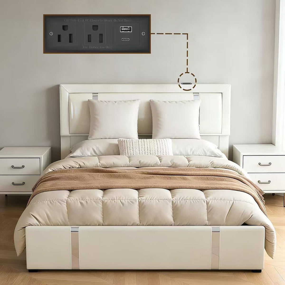 Upholstered Bed Frame with Adjustable LED Headboard