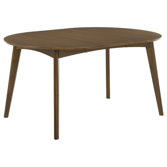 Oval 60-inch extension leaf dining table in dark walnut finish, set against a plain background.