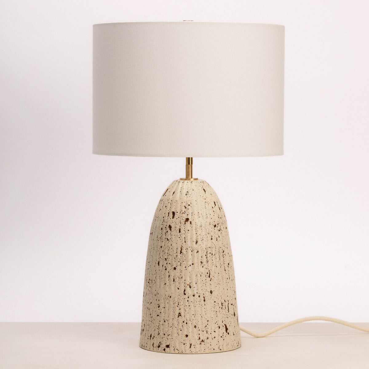 Carved Ceramic Table Lamp Linen Shade, Speckled Birch