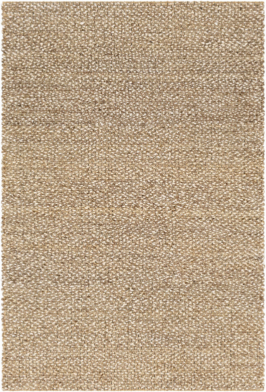 Natural woven jute rug with intricate patterns.