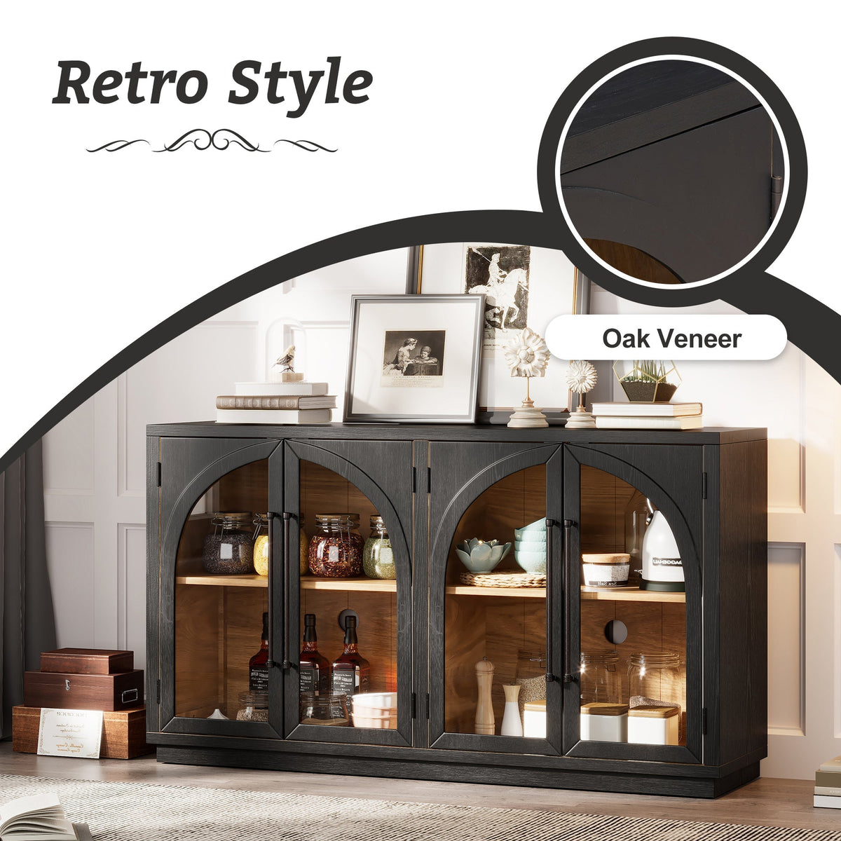 Glass Door Sideboard with Arched Cabinet