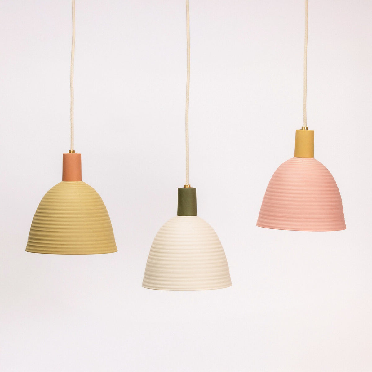 Ceramic Banded Pendant Light Contrast Neck, Pollen / Canyon, Bone / Moss, Petal / Pollen