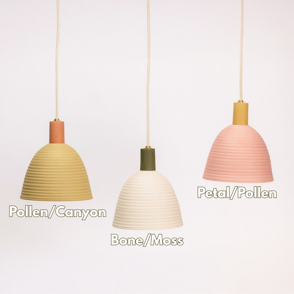 Ceramic Banded Pendant Light Contrast Neck, colour names labelled