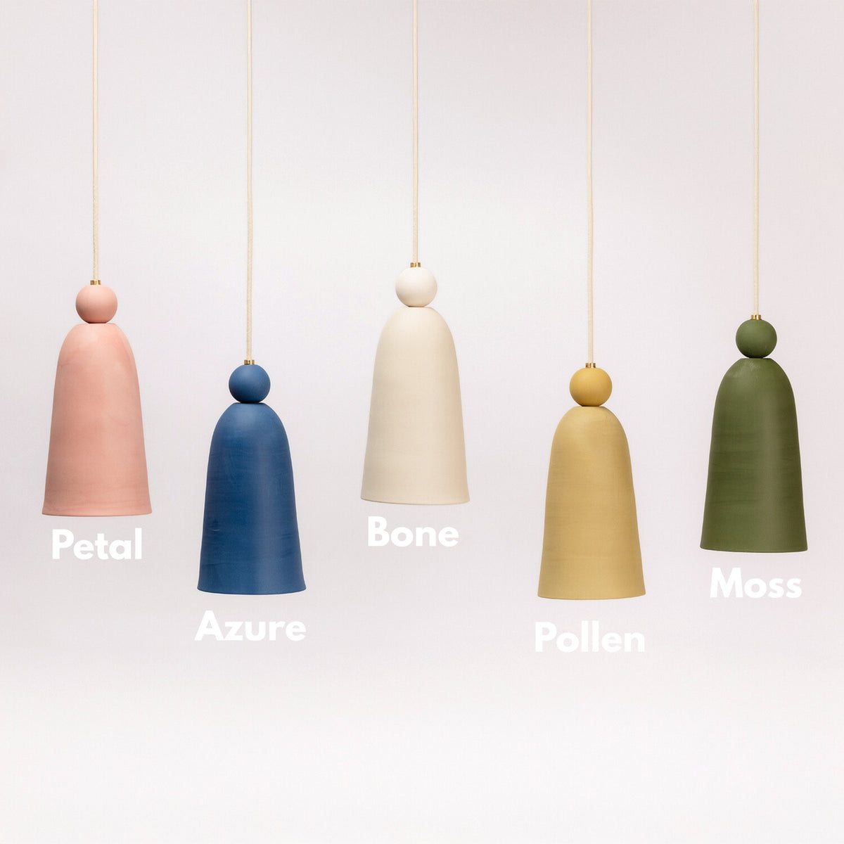 Ceramic Bell Pendant Light Sphere Top, colour names labelled