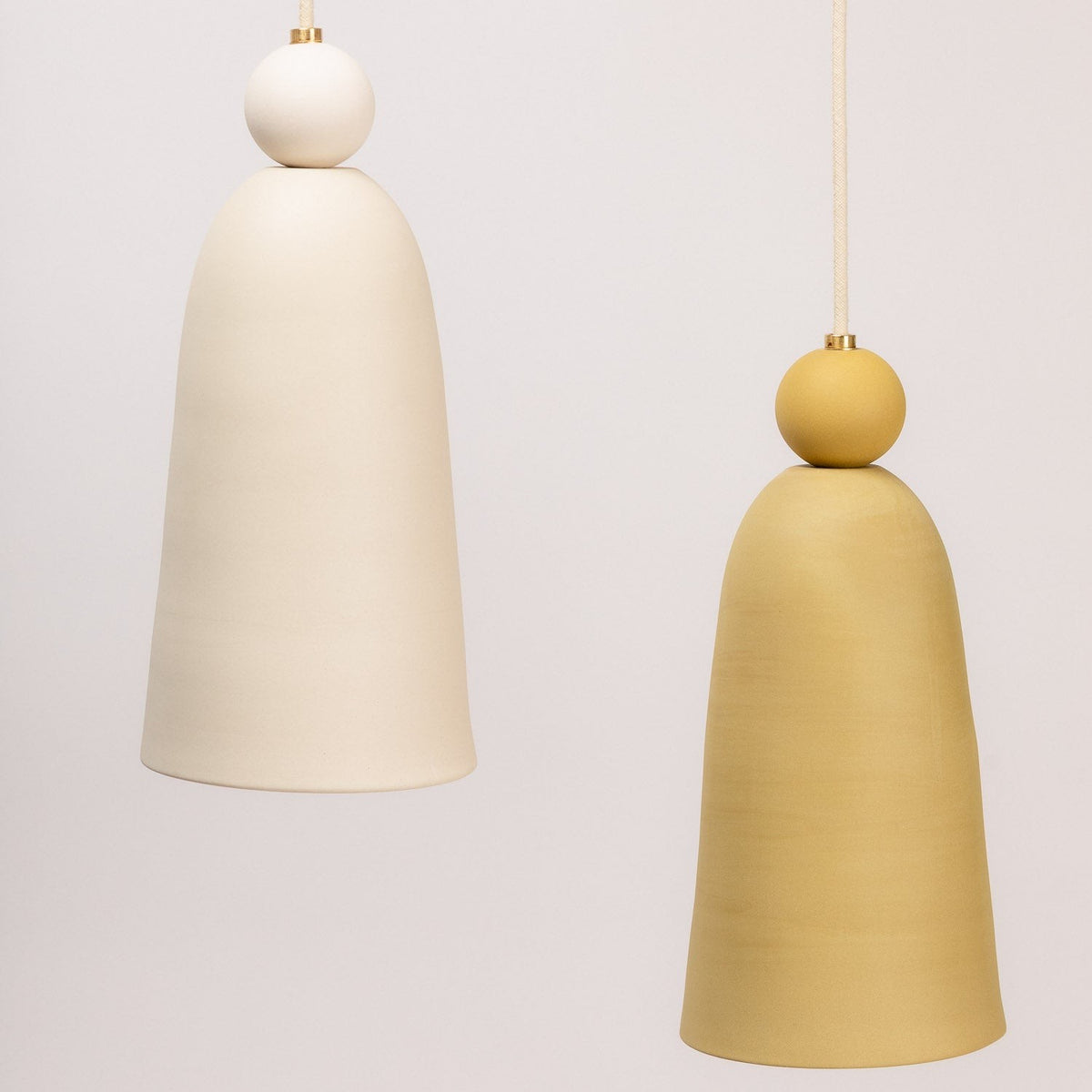 Ceramic Bell Pendant Light Sphere Top, Bone and Pollen close up
