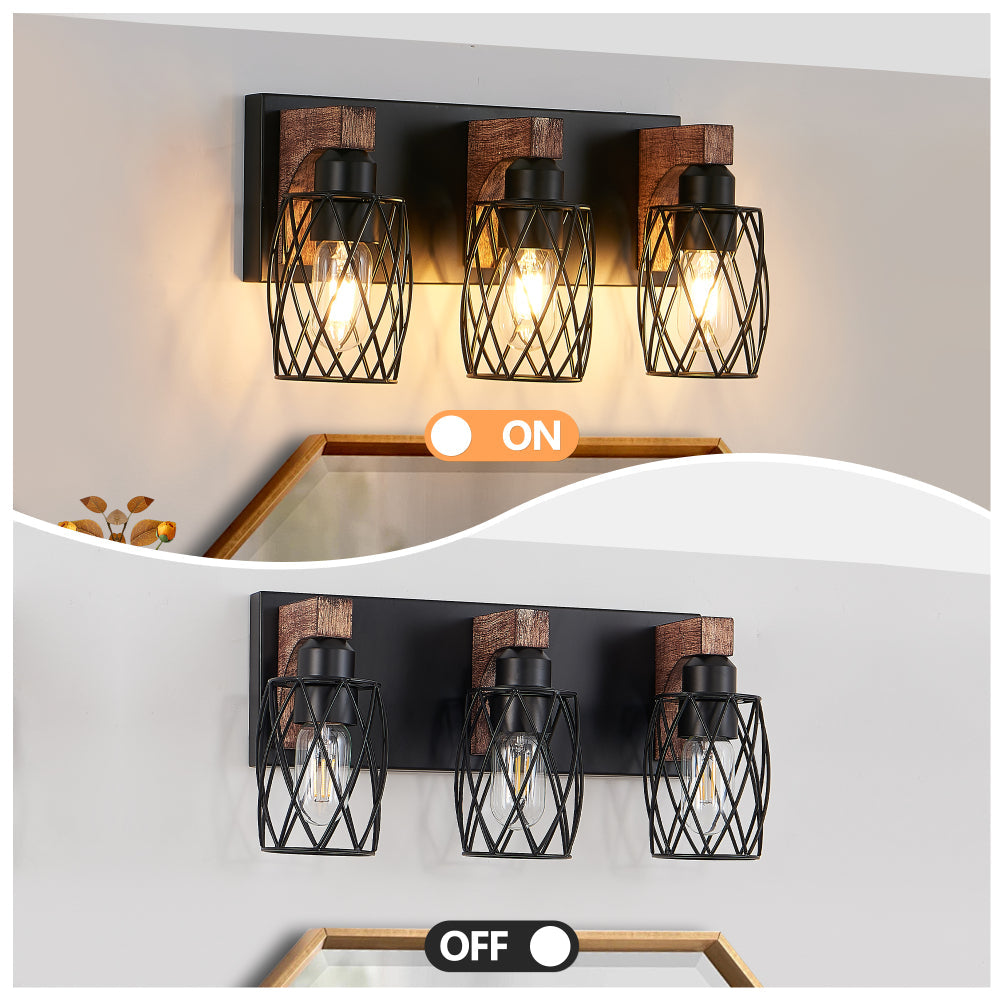 Industrial Wood Accented Cage Wall Sconce