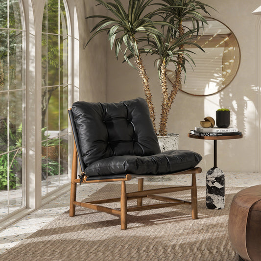 Oxford 26.5" leather mid-century modern accent chair of noir