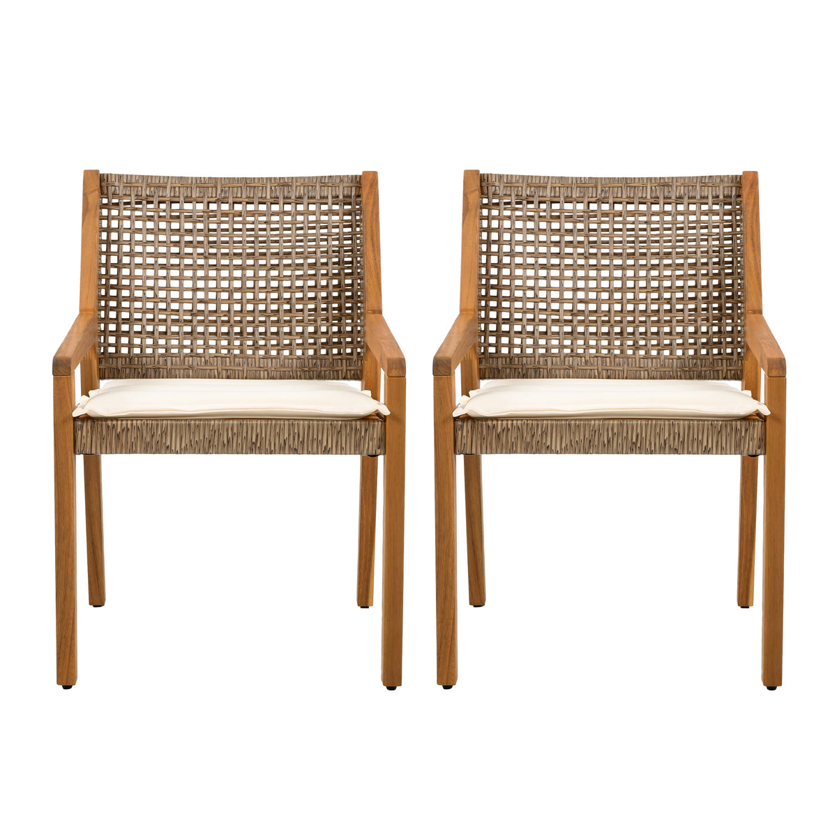 Acacia Wood and Wicker Dining Chair Set
