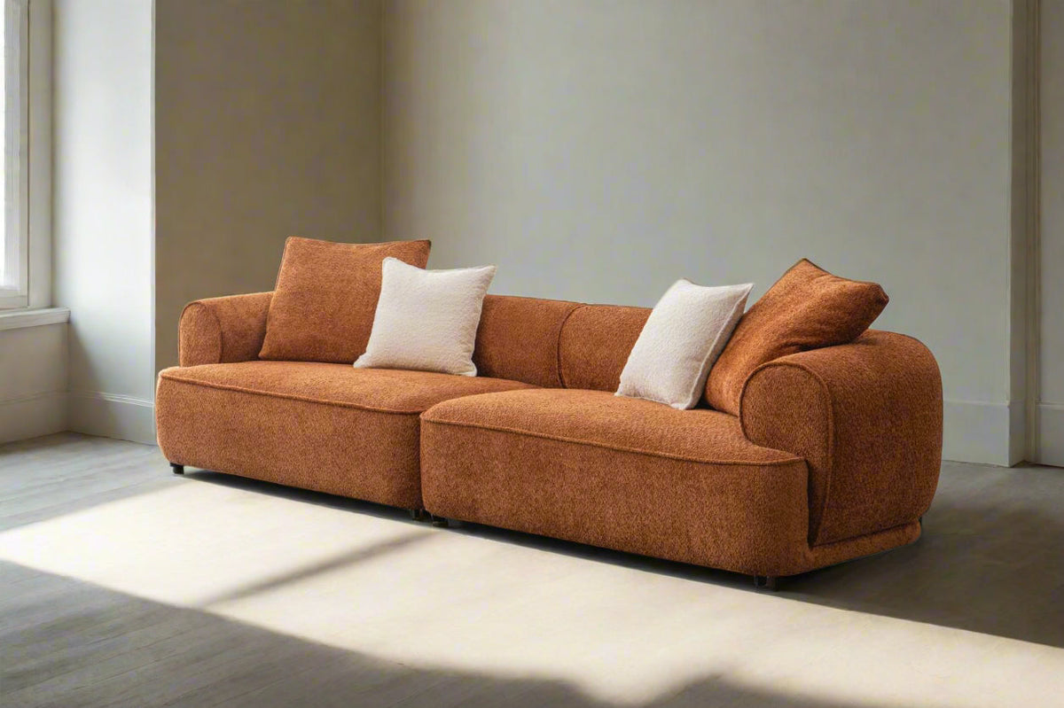 Upholstered Four-Seat Sofa Low Curved Profile, rust, view 3