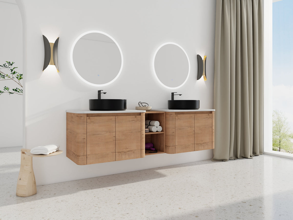 72'' Wall-Mounted Bathroom Vanity - Ceramic Art Sink