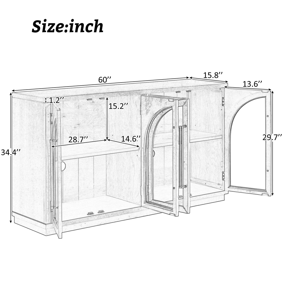 Glass Door Sideboard with Arched Cabinet