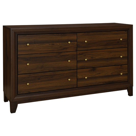 Welsley 6-drawer dresser cabinet walnut finish