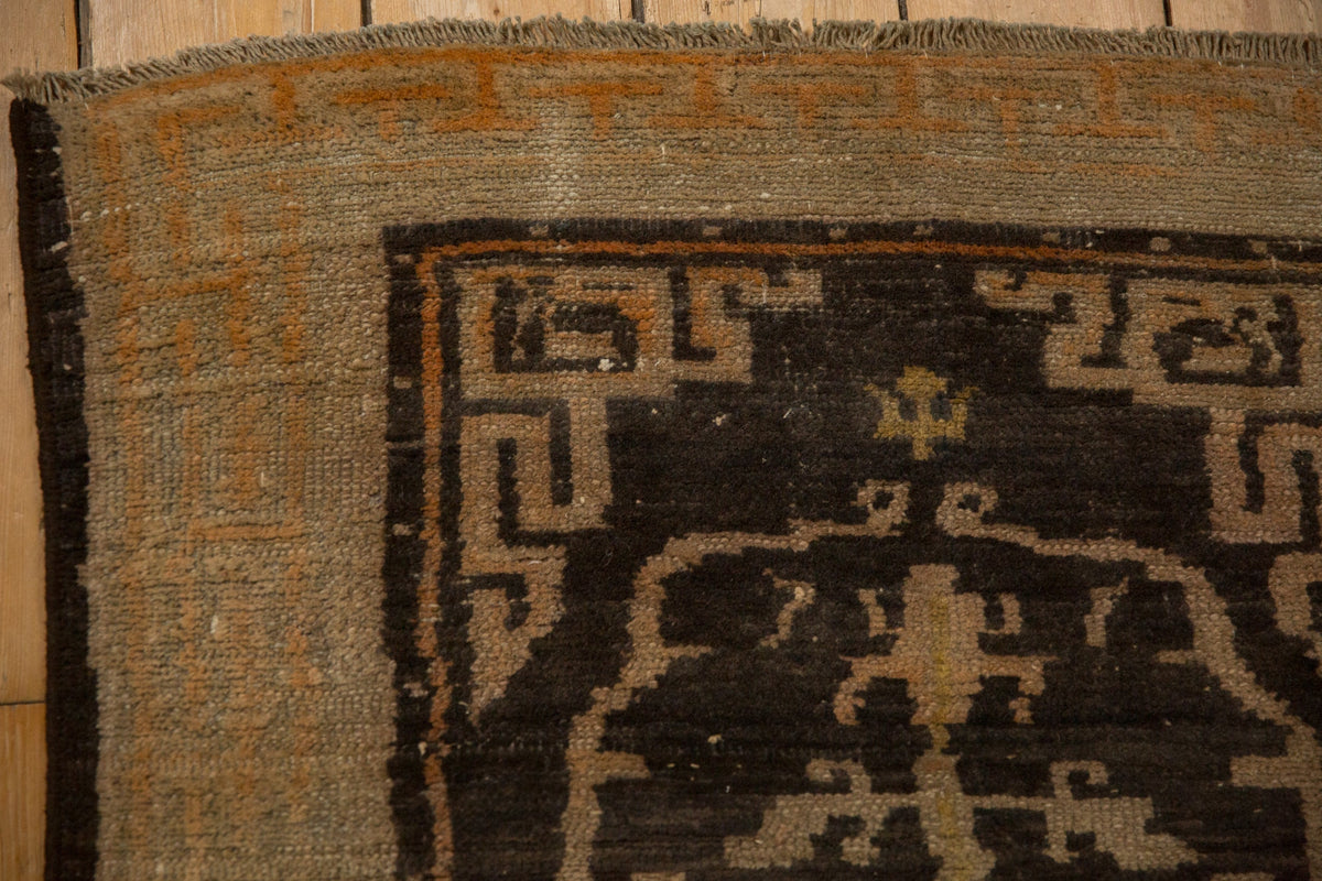 Antique Wool Tibetan Rug Hand-Knotted Medallion, coffee brown, view 2