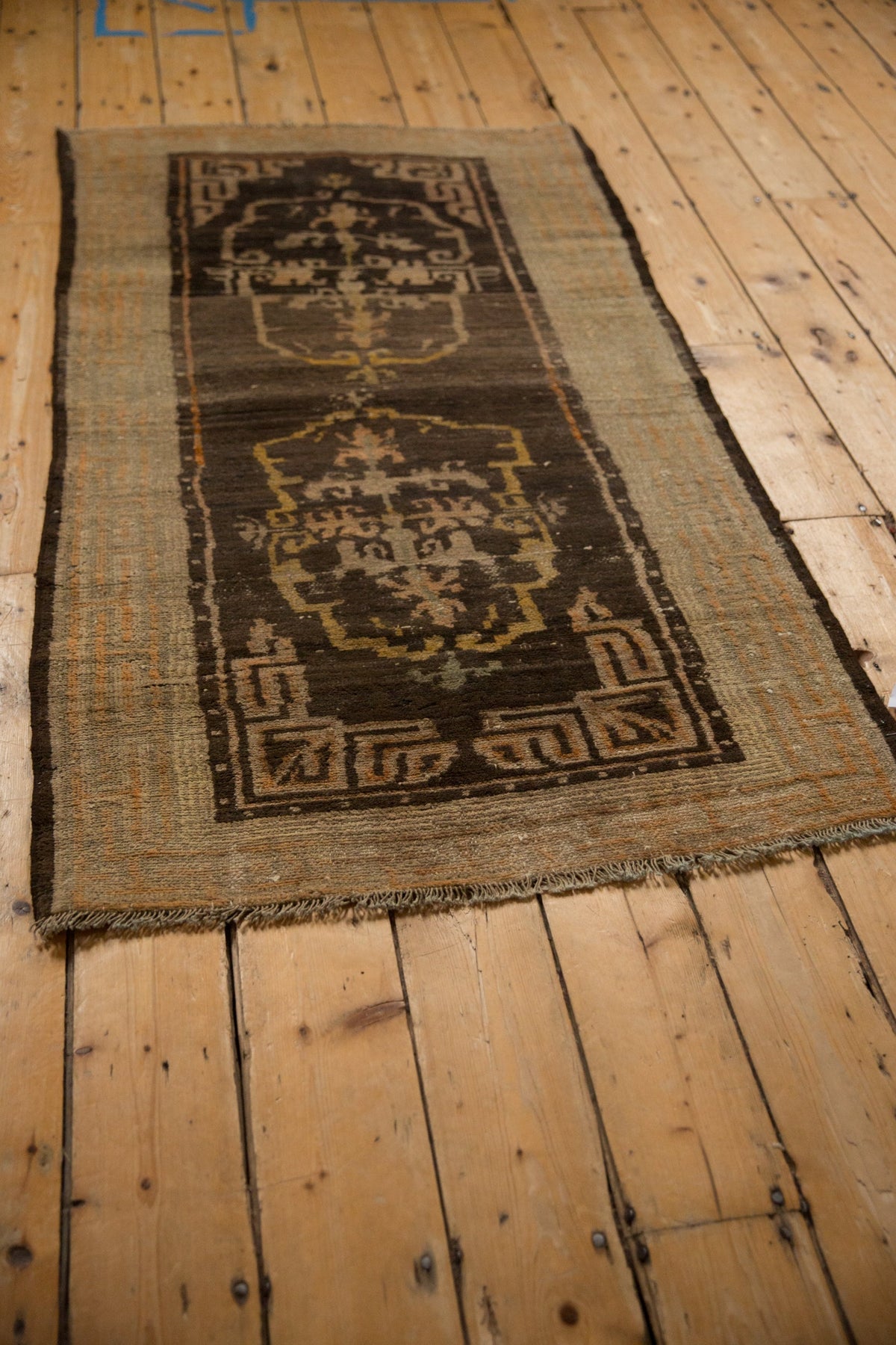 Antique Wool Tibetan Rug Hand-Knotted Medallion, coffee brown, view 3