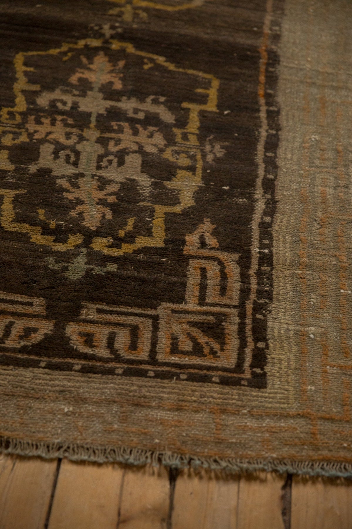 Antique Wool Tibetan Rug Hand-Knotted Medallion, coffee brown, view 4