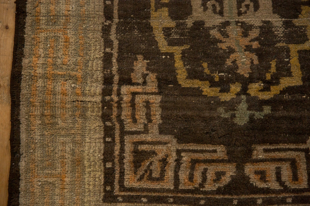 Antique Wool Tibetan Rug Hand-Knotted Medallion, coffee brown, view 5