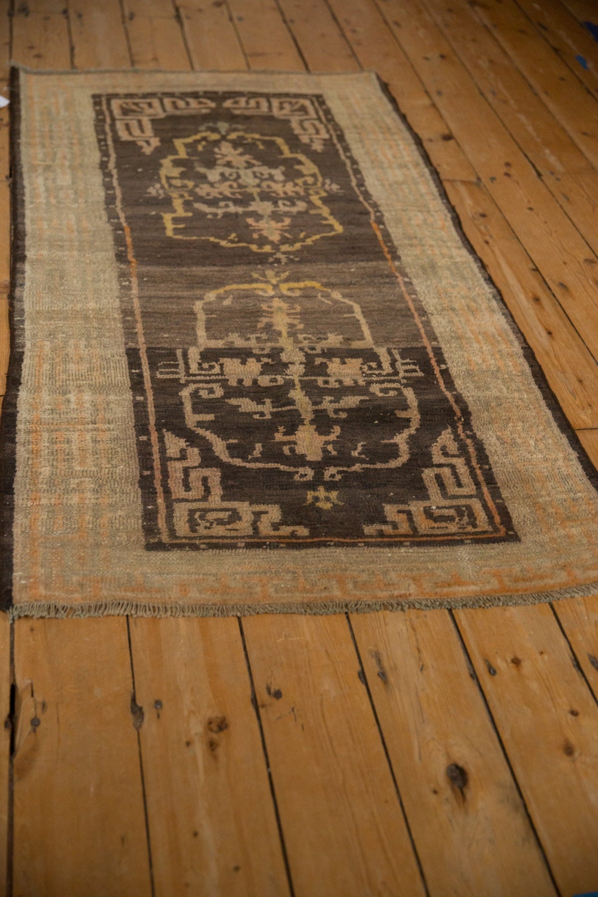 Antique Wool Tibetan Rug Hand-Knotted Medallion, coffee brown, view 6