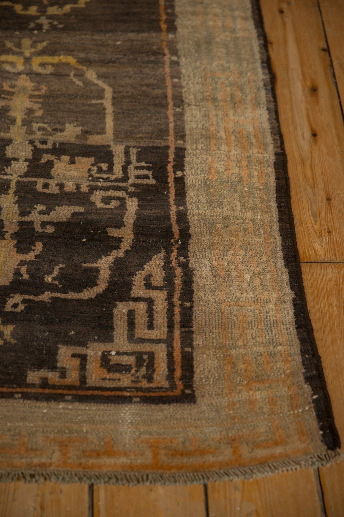 Antique Wool Tibetan Rug Hand-Knotted Medallion, coffee brown, view 8