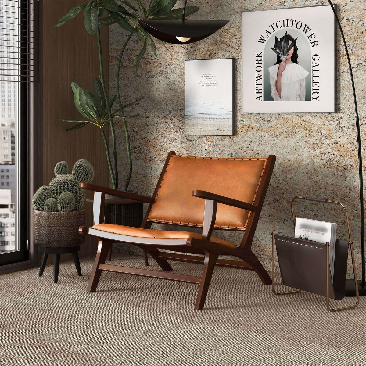 Daniel Mid-Century Modern Leather Arm Chair with Walnut-Finished Legs