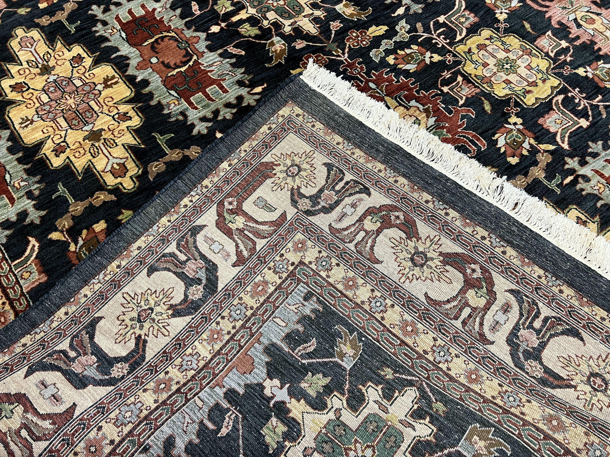 Hand Knotted Wool Rug Floral Design Vintage