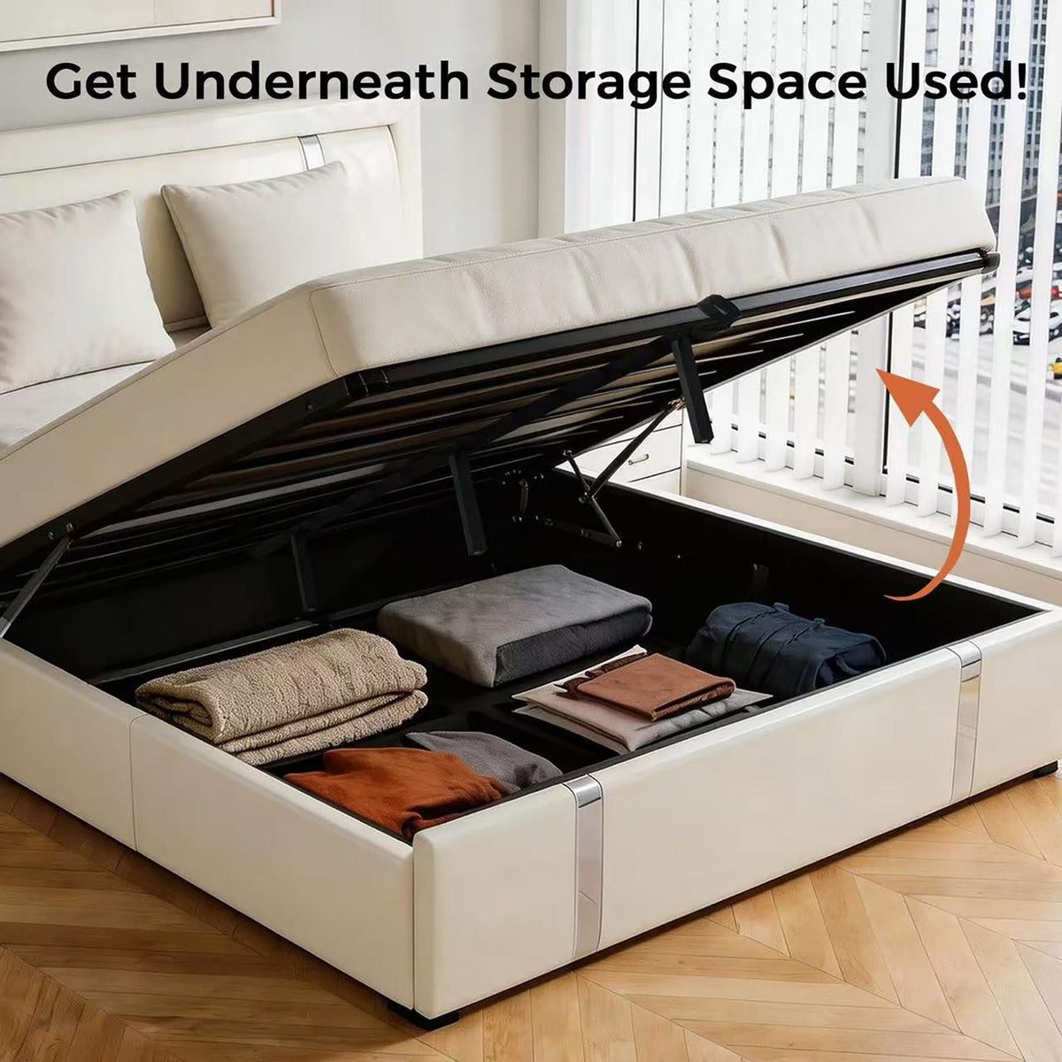 Upholstered Bed Frame with Adjustable LED Headboard