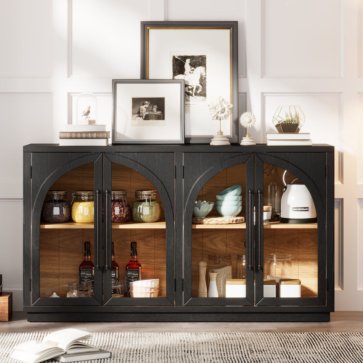 Glass Door Sideboard with Arched Cabinet