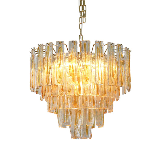 Honey Rectangular Glass Chandelier, clear glass, textured surface, warm light, white background