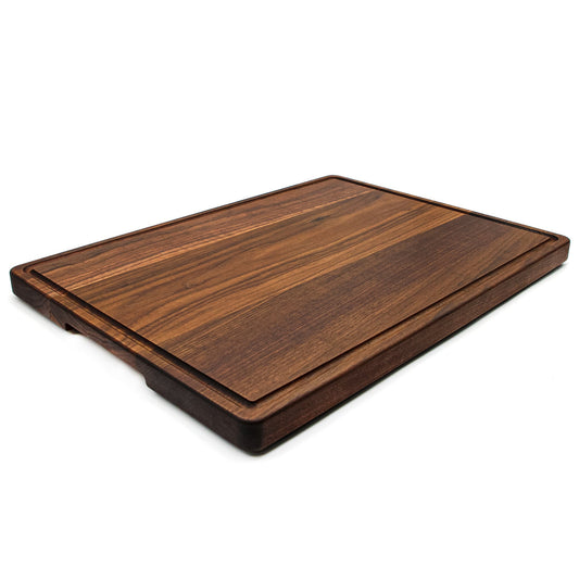 Extra large 24x18 wooden cutting board with feet and pocket handle