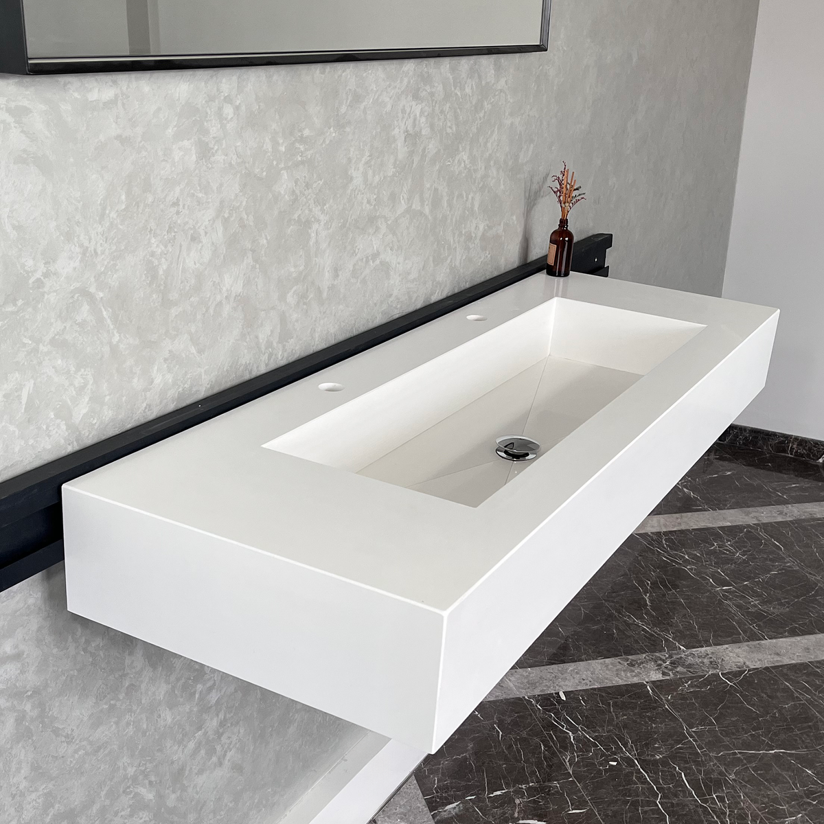 White Quartz Monolithic Contemporary Trough Sink - Handcrafted