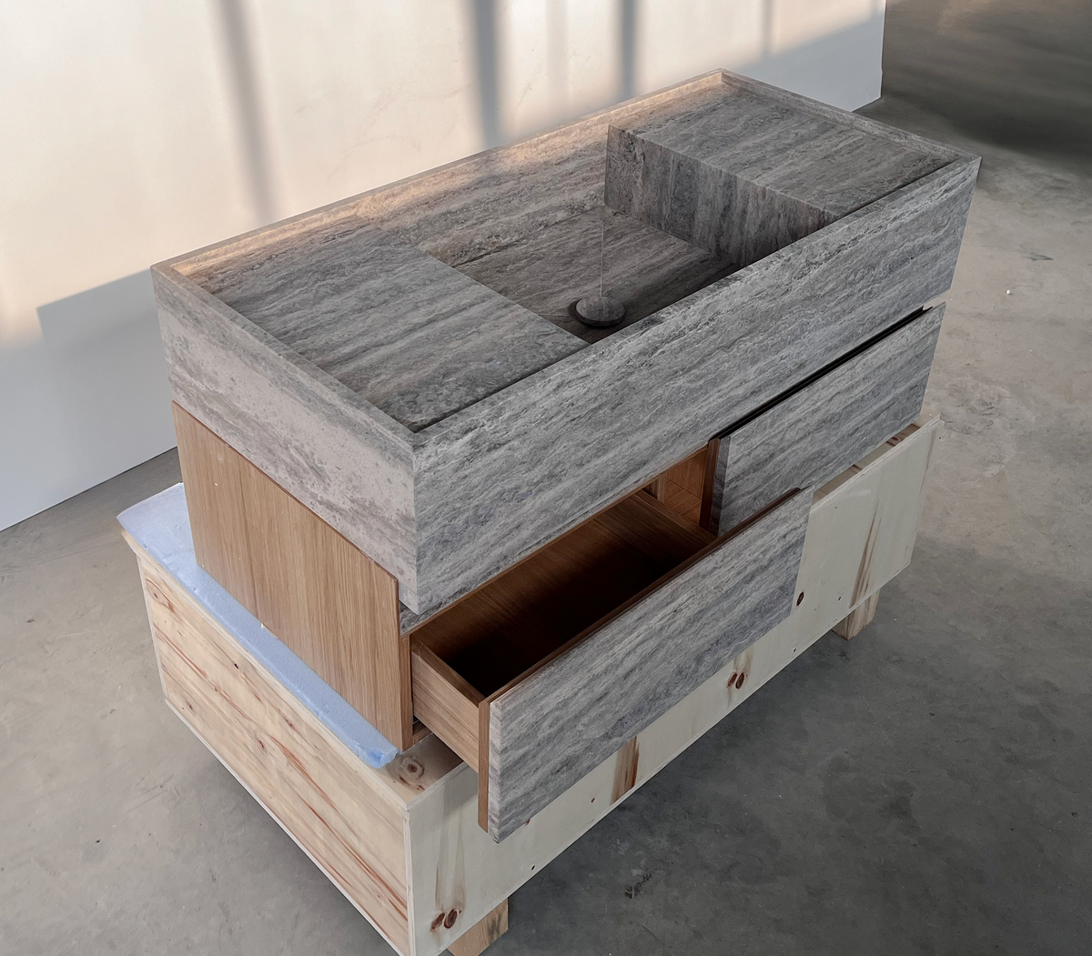 Silver Travertine Handcrafted Vanity Sink - Luxury Artisan Design
