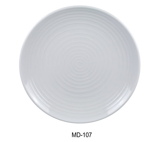 White plate with concentric circular grooves, porcelain finish, plain white, no background