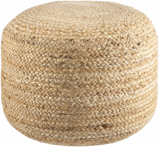 Braided wicker pouf, natural color, no background