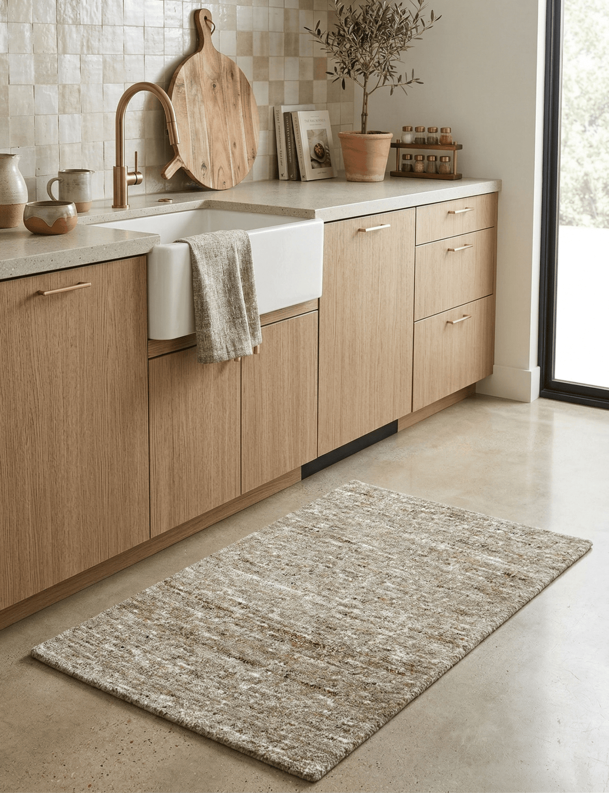 Wool Area Rug Hand-Knotted Heathered Solid, natural brown