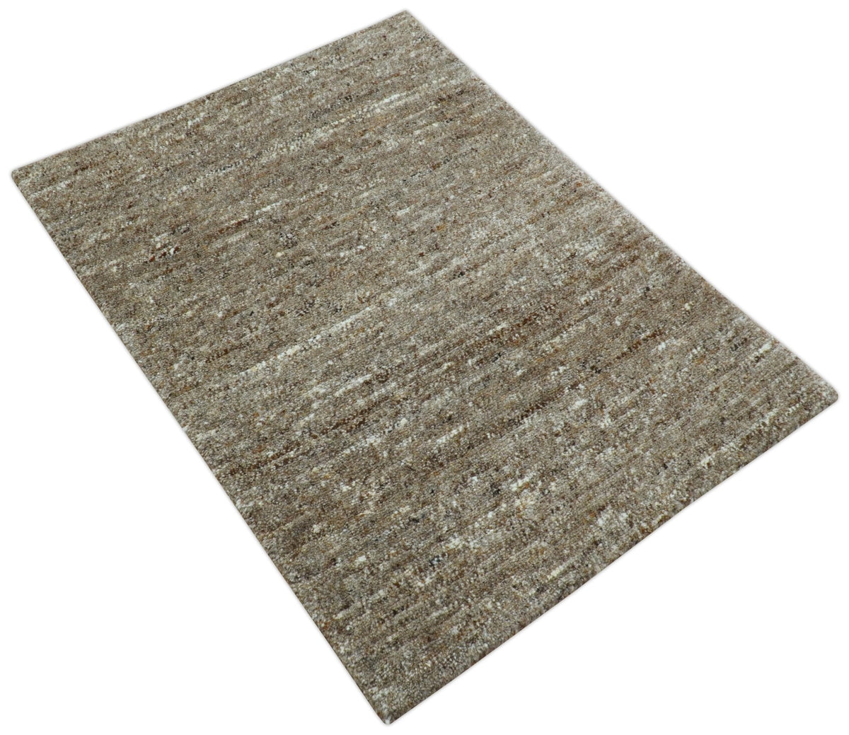Wool Area Rug Hand-Knotted Heathered Solid, natural brown, view 9