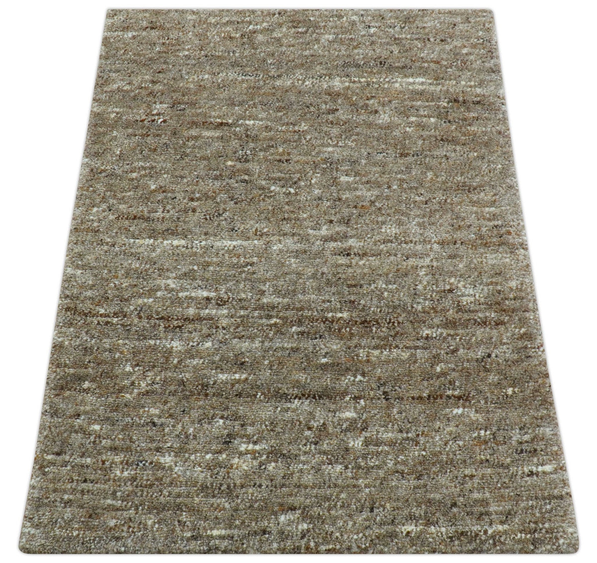 Wool Area Rug Hand-Knotted Heathered Solid, natural brown, view 8