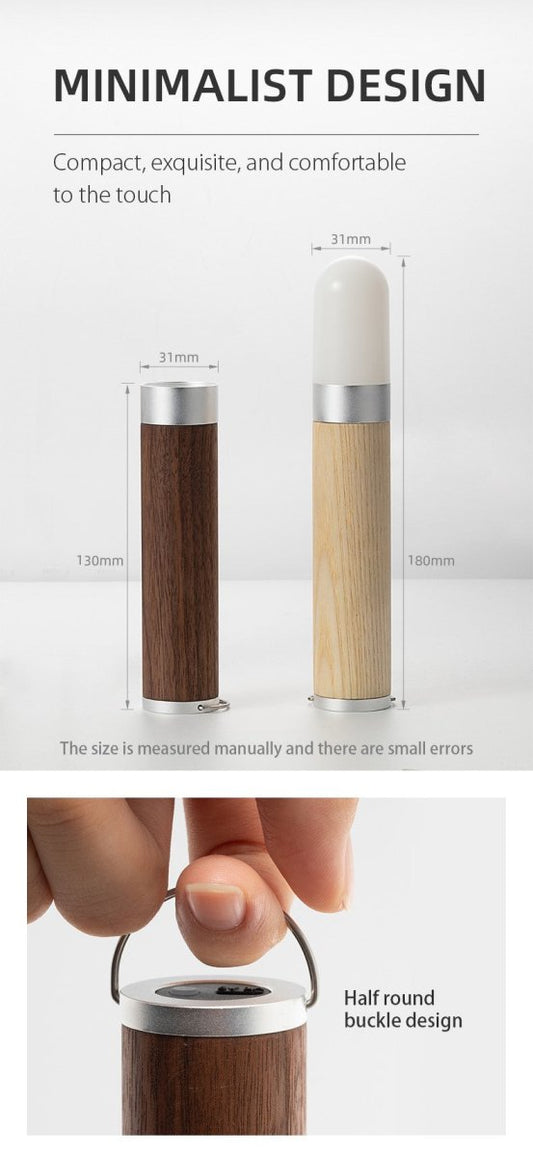 Wooden and metal led flashlights with a minimalist design.