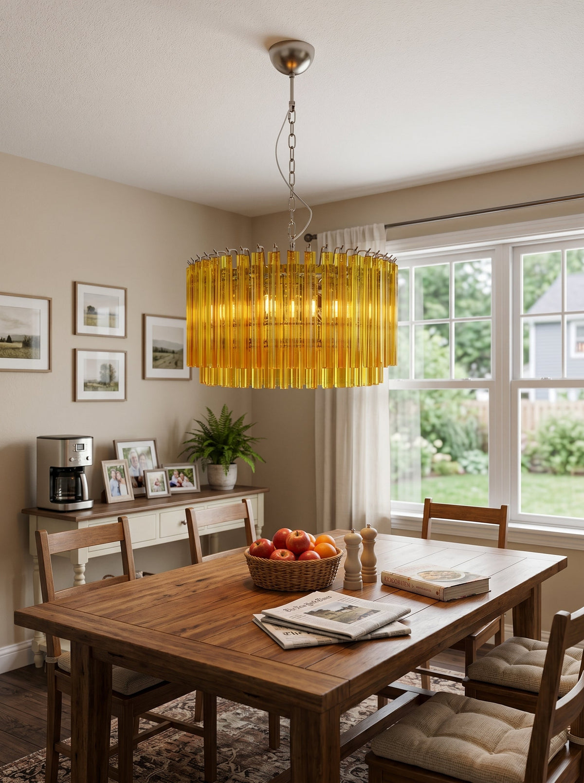 Murano Round Prisms Amber Chandelier