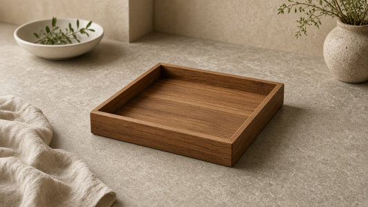 Acacia Wood Square Serving Tray  14" x 14" - kitchen lifestyle hero