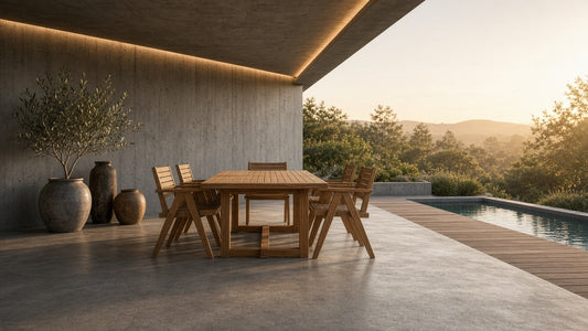 Julien teak dining golden hour patio lifestyle v2